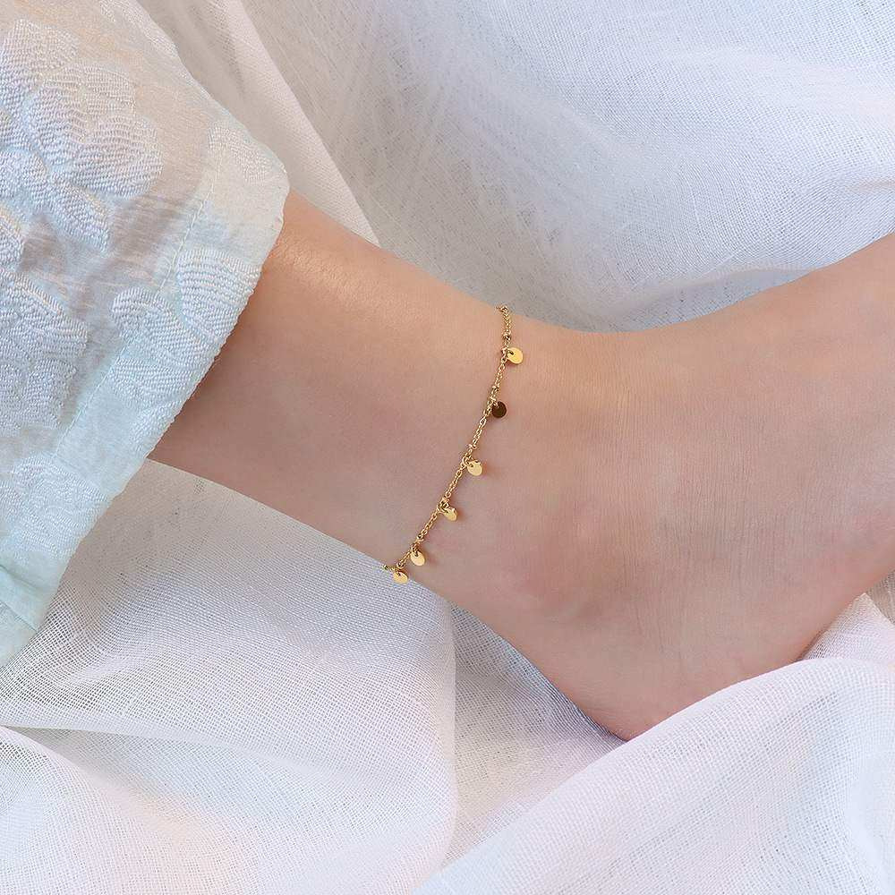 Dainty Gold Chain Anklet with Mini Disc Charms for Women